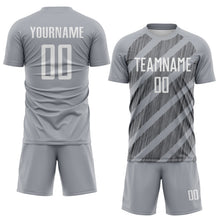 Laden Sie das Bild in den Galerie-Viewer, Custom Gray White-Steel Gray Diagonal Stripes Sublimation Soccer Uniform Jersey