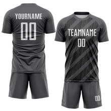 Laden Sie das Bild in den Galerie-Viewer, Custom Steel Gray White-Black Diagonal Stripes Sublimation Soccer Uniform Jersey
