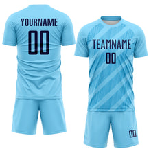 Laden Sie das Bild in den Galerie-Viewer, Custom Sky Blue-Navy Diagonal Stripes Sublimation Soccer Uniform Jersey