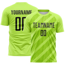 Laden Sie das Bild in den Galerie-Viewer, Custom Neon Green-Black Diagonal Stripes Sublimation Soccer Uniform Jersey