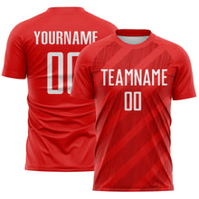 Загрузить изображение в средство просмотра галереи, Custom Red-White Diagonal Stripes Sublimation Soccer Uniform Jersey
