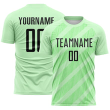 Laden Sie das Bild in den Galerie-Viewer, Custom Pea Green-Black Diagonal Stripes Sublimation Soccer Uniform Jersey