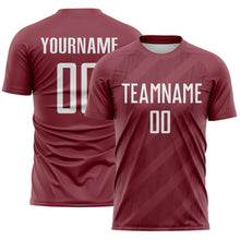 Laden Sie das Bild in den Galerie-Viewer, Custom Burgundy-White Diagonal Stripes Sublimation Soccer Uniform Jersey