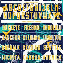 Load image into Gallery viewer, Custom Navy Gold Teal-White Geometric Asymmetry Shatter Sublimation Soccer Uniform Jersey