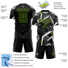 Laden Sie das Bild in den Galerie-Viewer, Custom Black Gray-Neon Green Geometric Asymmetry Shatter Sublimation Soccer Uniform Jersey