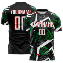 Load image into Gallery viewer, Custom Black White Green-Red Geometric Asymmetry Shatter Sublimation Soccer Uniform Jersey