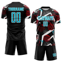 Load image into Gallery viewer, Custom Black Lakes Blue Red-White Geometric Asymmetry Shatter Sublimation Soccer Uniform Jersey