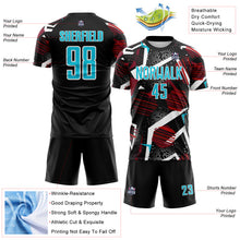 Load image into Gallery viewer, Custom Black Lakes Blue Red-White Geometric Asymmetry Shatter Sublimation Soccer Uniform Jersey