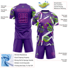 Laden Sie das Bild in den Galerie-Viewer, Custom Purple Green White-Pink Geometric Asymmetry Shatter Sublimation Soccer Uniform Jersey