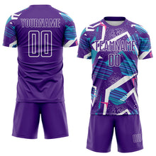 Load image into Gallery viewer, Custom Purple Blue Pink-White Geometric Asymmetry Shatter Sublimation Soccer Uniform Jersey