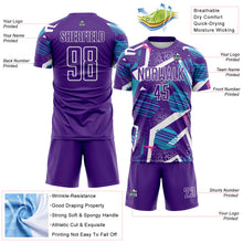 Load image into Gallery viewer, Custom Purple Blue Pink-White Geometric Asymmetry Shatter Sublimation Soccer Uniform Jersey