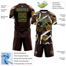 Load image into Gallery viewer, Custom Brown Kelly Green White-Old Gold Geometric Asymmetry Shatter Sublimation Soccer Uniform Jersey