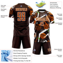 Load image into Gallery viewer, Custom Brown Texas Orange Neon Green-White Geometric Asymmetry Shatter Sublimation Soccer Uniform Jersey