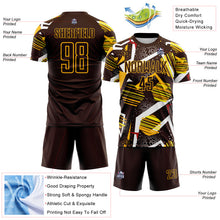 Load image into Gallery viewer, Custom Brown Red White-Gold Geometric Asymmetry Shatter Sublimation Soccer Uniform Jersey