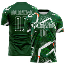 Load image into Gallery viewer, Custom Green Orange-White Geometric Asymmetry Shatter Sublimation Soccer Uniform Jersey