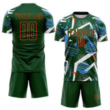 Load image into Gallery viewer, Custom Green Blue White-Orange Geometric Asymmetry Shatter Sublimation Soccer Uniform Jersey