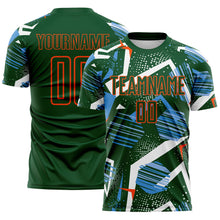 Load image into Gallery viewer, Custom Green Blue White-Orange Geometric Asymmetry Shatter Sublimation Soccer Uniform Jersey