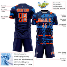 Load image into Gallery viewer, Custom Navy Orange Blue-White Abstract Geometric Stripe Fragment Sublimation Soccer Uniform Jersey