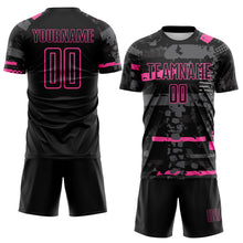 Load image into Gallery viewer, Custom Black Pink-Gray Abstract Geometric Stripe Fragment Sublimation Soccer Uniform Jersey