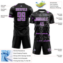 Load image into Gallery viewer, Custom Black Medium Purple Gray-White Abstract Geometric Stripe Fragment Sublimation Soccer Uniform Jersey