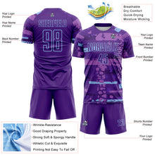 Load image into Gallery viewer, Custom Purple-Light Blue Abstract Geometric Stripe Fragment Sublimation Soccer Uniform Jersey