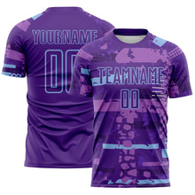 Load image into Gallery viewer, Custom Purple-Light Blue Abstract Geometric Stripe Fragment Sublimation Soccer Uniform Jersey