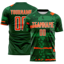 Laden Sie das Bild in den Galerie-Viewer, Custom Green Orange-White Abstract Geometric Stripe Fragment Sublimation Soccer Uniform Jersey