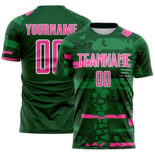 Laden Sie das Bild in den Galerie-Viewer, Custom Green Pink-White Abstract Geometric Stripe Fragment Sublimation Soccer Uniform Jersey
