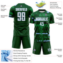 Laden Sie das Bild in den Galerie-Viewer, Custom Green White-Light Blue Abstract Geometric Stripe Fragment Sublimation Soccer Uniform Jersey