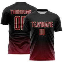 Laden Sie das Bild in den Galerie-Viewer, Custom Black Crimson-Cream Fade Wave Lines Splatter Sublimation Soccer Uniform Jersey