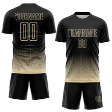 Laden Sie das Bild in den Galerie-Viewer, Custom Black-Cream Fade Wave Lines Splatter Sublimation Soccer Uniform Jersey