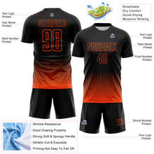 Laden Sie das Bild in den Galerie-Viewer, Custom Black-Orange Fade Wave Lines Splatter Sublimation Soccer Uniform Jersey