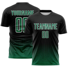 Laden Sie das Bild in den Galerie-Viewer, Custom Black Kelly Green-White Fade Wave Lines Splatter Sublimation Soccer Uniform Jersey
