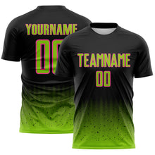 Laden Sie das Bild in den Galerie-Viewer, Custom Black Neon Green-Pink Fade Wave Lines Splatter Sublimation Soccer Uniform Jersey