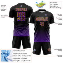 Загрузить изображение в средство просмотра галереи, Custom Black Purple-Gold Fade Wave Lines Splatter Sublimation Soccer Uniform Jersey