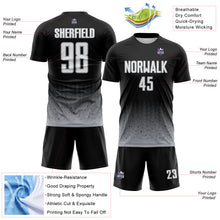 Laden Sie das Bild in den Galerie-Viewer, Custom Black White-Gray Fade Wave Lines Splatter Sublimation Soccer Uniform Jersey