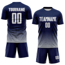 Laden Sie das Bild in den Galerie-Viewer, Custom Navy White-Gray Fade Wave Lines Splatter Sublimation Soccer Uniform Jersey