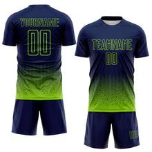 Charger l'image dans la galerie, Custom Navy-Neon Green Fade Wave Lines Splatter Sublimation Soccer Uniform Jersey