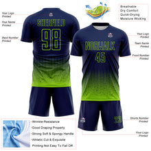 Charger l'image dans la galerie, Custom Navy-Neon Green Fade Wave Lines Splatter Sublimation Soccer Uniform Jersey
