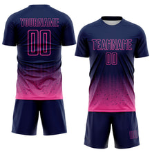 Charger l'image dans la galerie, Custom Navy-Pink Fade Wave Lines Splatter Sublimation Soccer Uniform Jersey
