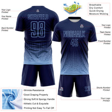 Laden Sie das Bild in den Galerie-Viewer, Custom Navy-Light Blue Fade Wave Lines Splatter Sublimation Soccer Uniform Jersey