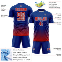 Laden Sie das Bild in den Galerie-Viewer, Custom Royal Red-White Fade Wave Lines Splatter Sublimation Soccer Uniform Jersey