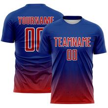 Laden Sie das Bild in den Galerie-Viewer, Custom Royal Red-White Fade Wave Lines Splatter Sublimation Soccer Uniform Jersey