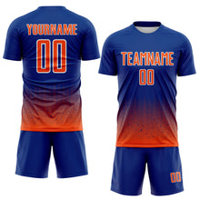 Laden Sie das Bild in den Galerie-Viewer, Custom Royal Orange-White Fade Wave Lines Splatter Sublimation Soccer Uniform Jersey