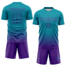 Laden Sie das Bild in den Galerie-Viewer, Custom Teal-Purple Fade Wave Lines Splatter Sublimation Soccer Uniform Jersey
