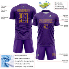 Laden Sie das Bild in den Galerie-Viewer, Custom Purple Black-Gold Abstract Wave Lines Interlocking Sublimation Soccer Uniform Jersey