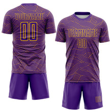 Laden Sie das Bild in den Galerie-Viewer, Custom Purple-Gold Abstract Wave Lines Interlocking Sublimation Soccer Uniform Jersey