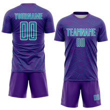 Charger l'image dans la galerie, Custom Purple Teal-White Abstract Wave Lines Interlocking Sublimation Soccer Uniform Jersey