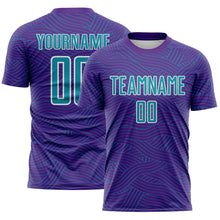 Charger l'image dans la galerie, Custom Purple Teal-White Abstract Wave Lines Interlocking Sublimation Soccer Uniform Jersey