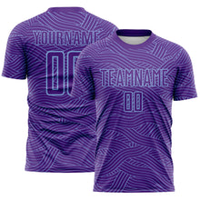 Charger l'image dans la galerie, Custom Purple-Light Blue Abstract Wave Lines Interlocking Sublimation Soccer Uniform Jersey